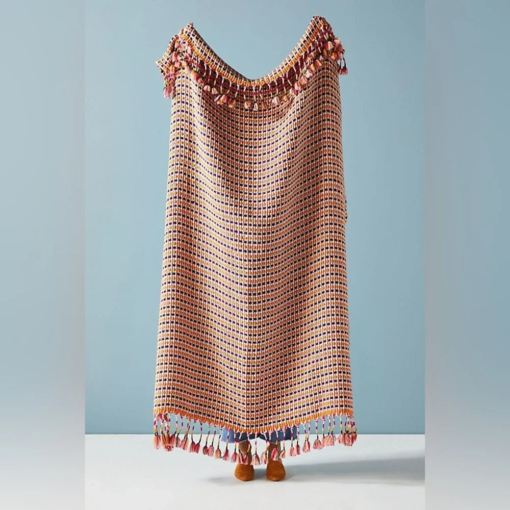 Anthropologie Multicolor Tasseled Sheila Throw Blanket OS